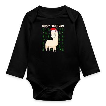 Lama Alpaga Joyeux Noël - Body Bébé bio manches longues - noir - Devant