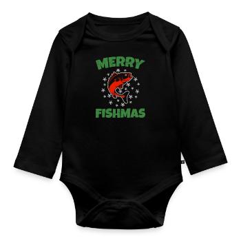 Joyeux Poissonnier Pêcheur Noël Crhistmas laids - Body Bébé bio manches longues - noir - Devant
