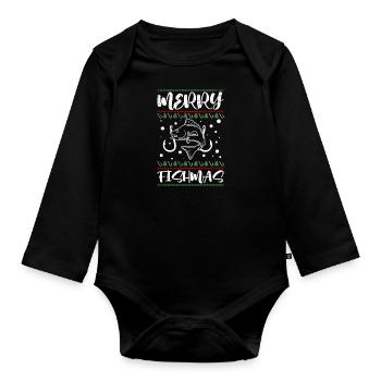 Joyeux Poissonnier Pêcheur Noël Crhistmas laids - Body Bébé bio manches longues - noir - Devant