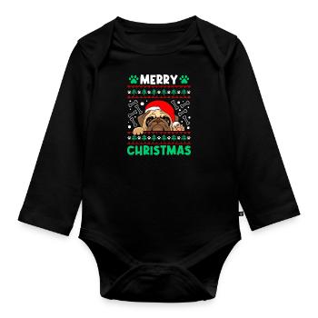 Funny Mops Christmas Pug Dog St. Nicholas - Organic Longsleeve Baby Bodysuit - black - Front