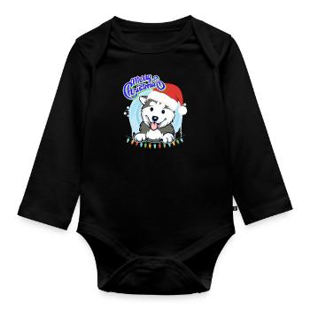 Joyeux Noël Husky Puppy Noël - Body Bébé bio manches longues - noir - Devant