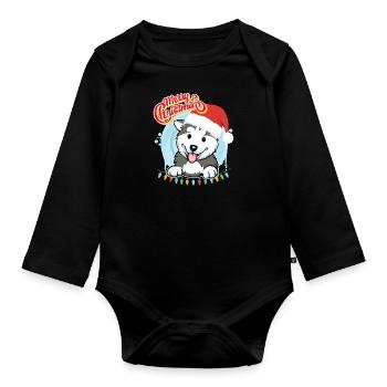 Joyeux Noël Husky Puppy Noël - Body Bébé bio manches longues - noir - Devant