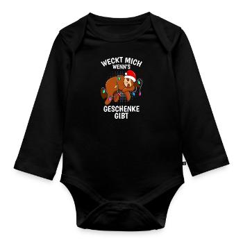 Weckt mich auf wenn es Geschenke gibt - Baby Bio-Langarm-Body - Schwarz - Vorne