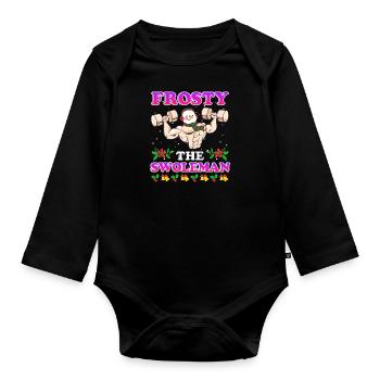 Bodybuilder Bonhomme de neige Frosty le Swoleman - Body Bébé bio manches longues - noir - Devant