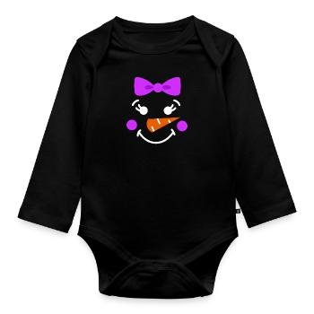 Snowman Face Children Christmas Daughter - Organic Longsleeve Baby Bodysuit - black - Front
