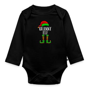 Grand-mère elfe de Noël grand-mère drôle d’elfe - Body Bébé bio manches longues - noir - Devant