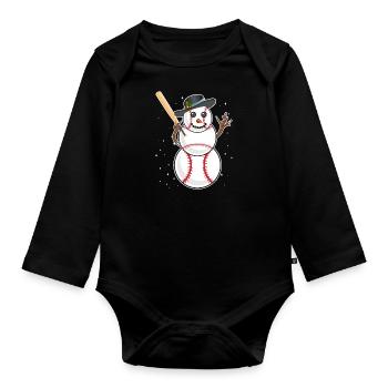 Baseball Schneemann Baseball Spieler Baseballer - Baby Bio-Langarm-Body - Schwarz - Vorne