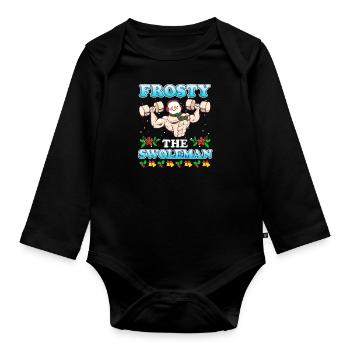 Bodybuilder Bonhomme de neige Frosty le Swoleman - Body Bébé bio manches longues - noir - Devant