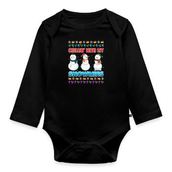 Chillin avec mon bonhomme de neige rigolo Snowmies - Body Bébé bio manches longues - noir - Devant