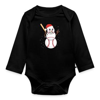 Baseball Schneemann Baseball Spieler Baseballer - Baby Bio-Langarm-Body - Schwarz - Vorne