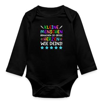 Kleine Menschen brauchen große Herzen Kindergarten - Baby Bio-Langarm-Body - Schwarz - Vorne