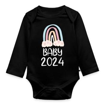 Bébé 2024 Doux arc-en-ciel avec des cœurs - Body Bébé bio manches longues - noir - Devant