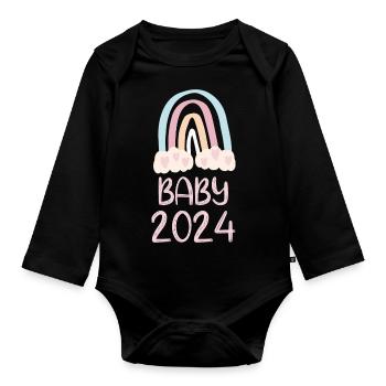 Bébé 2024 Doux arc-en-ciel avec des cœurs - Body Bébé bio manches longues - noir - Devant