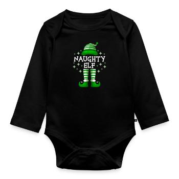 Naughty Elf Christmas Santa Claus Elf - Organic Longsleeve Baby Bodysuit - black - Front