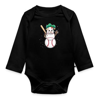 Baseball Schneemann Baseball Spieler Baseballer - Baby Bio-Langarm-Body - Schwarz - Vorne