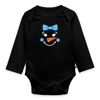 Snowman Face Children Christmas Daughter - Organic Longsleeve Baby Bodysuit - black - Front