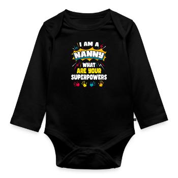 Quels sont vos superpouvoirs ? Je suis assistante maternelle - Body Bébé bio manches longues - noir - Devant