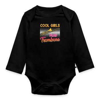 Musicien Les filles cool jouent du trombone - Body Bébé bio manches longues - noir - Devant