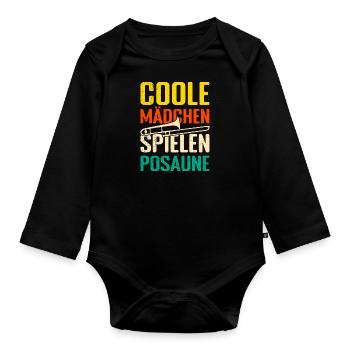 Musikerin Coole Mädchen spielen Posaune - Baby Bio-Langarm-Body - Schwarz - Vorne