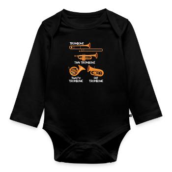 Kleine Posaune Kurvige Posaune Dicke Posaune - Baby Bio-Langarm-Body - Schwarz - Vorne