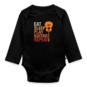 Food sleeping guitar playing guitar - Organic Longsleeve Baby Bodysuit - black - Front