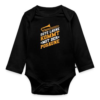 L’humeur vient avec le trombone - Body Bébé bio manches longues - noir - Devant