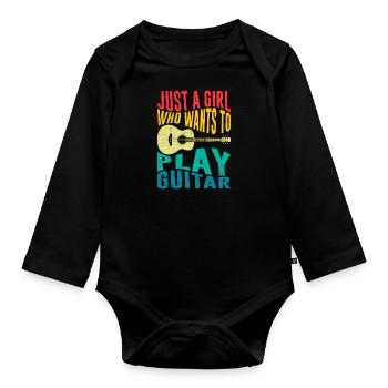 Musician Only a girl who likes to play guitar - Organic Longsleeve Baby Bodysuit - black - Front