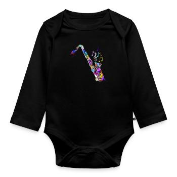 Jazz Band Orchestra I play the saxophone - Organic Longsleeve Baby Bodysuit - black - Front