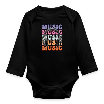 Music headphones disco club dj festival - Organic Longsleeve Baby Bodysuit - black - Front