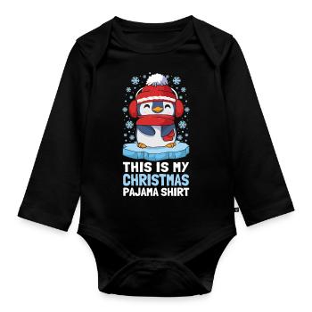 C’est ma chemise de pyjama de Noël Mignon Pingouin - Body Bébé bio manches longues - noir - Devant