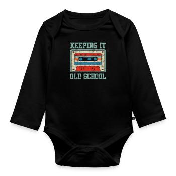 Keeping it old school cassette player cassettes - Organic Longsleeve Baby Bodysuit - black - Front