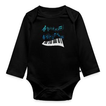 music play piano pianist i love sheet music - Organic Longsleeve Baby Bodysuit - black - Front