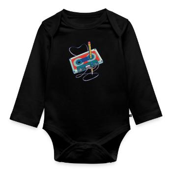Lieder aufnehmen Radio Kassettenrecorder Kassette - Baby Bio-Langarm-Body - Schwarz - Vorne