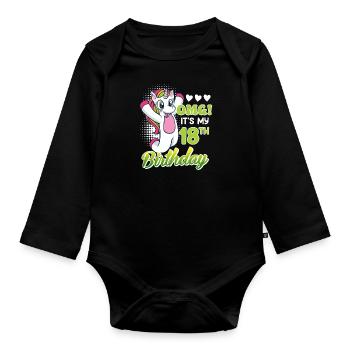 18 years girl 18th birthday unicorn - Organic Longsleeve Baby Bodysuit - black - Front