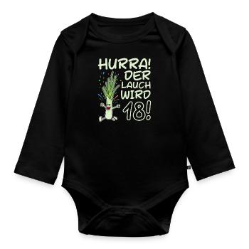 Hurray the leek turns 18 years 18th birthday - Organic Longsleeve Baby Bodysuit - black - Front