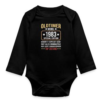 1983 Oldtimer alle Teile original 40 Jahre - Baby Bio-Langarm-Body - Schwarz - Vorne
