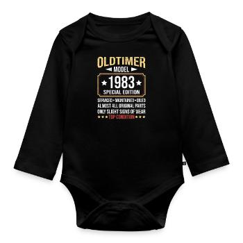 1983 Oldtimer alle Teile original 40 Jahre - Baby Bio-Langarm-Body - Schwarz - Vorne