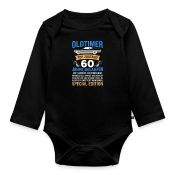 Oldtimer 60 Jahre alt 60. Geburtstag - Baby Bio-Langarm-Body - Schwarz - Vorne