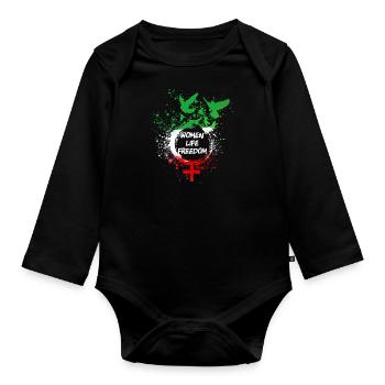 women life freedom,iran,Vögel, tauben, Friede - Baby Bio-Langarm-Body - Schwarz - Vorne