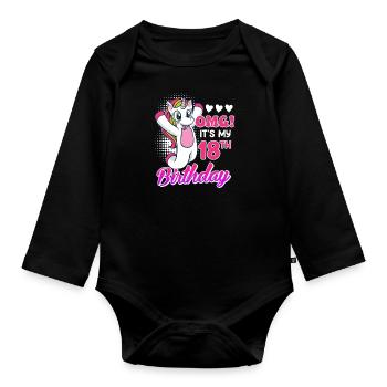 18 years girl 18th birthday unicorn - Organic Longsleeve Baby Bodysuit - black - Front