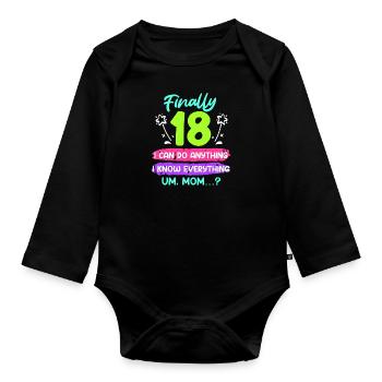 Finally 18 years 18th birthday - Organic Longsleeve Baby Bodysuit - black - Front