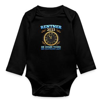 Rentner 2023 die Zeiger ticken Renteneintritt - Baby Bio-Langarm-Body - Schwarz - Vorne