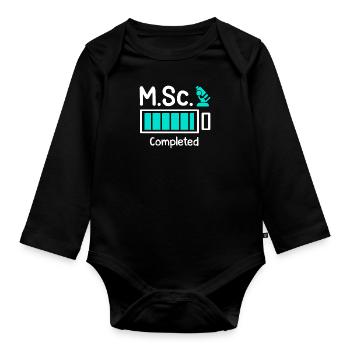 M.Sc completed Master Abschluss Master of Science - Baby Bio-Langarm-Body - Schwarz - Vorne