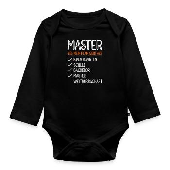 Mein Plan geht auf Weltherrschaft Master Abschluss - Baby Bio-Langarm-Body - Schwarz - Vorne