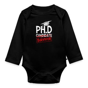 Ph.D J’ai survécu J’ai un doctorat - Body Bébé bio manches longues - noir - Devant