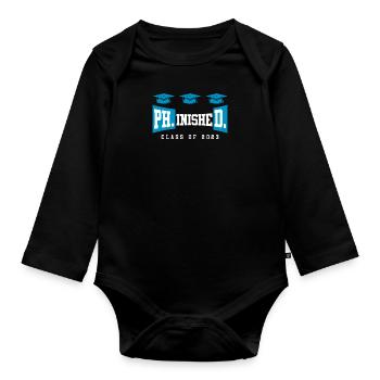 Phinished Ph.D Abschluss 2023 Doktor Doktortitel - Baby Bio-Langarm-Body - Schwarz - Vorne