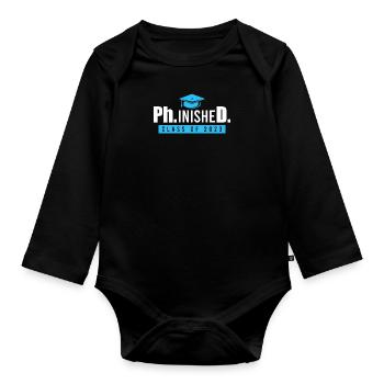 Phinished Ph.D Abschluss 2023 Doktor Doktortitel - Baby Bio-Langarm-Body - Schwarz - Vorne