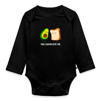 You complete me Avocado Love Couples - Organic Longsleeve Baby Bodysuit - black - Front