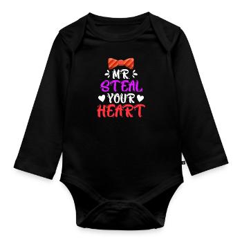 Mister ich stehle dein Herz Liebe Valentinstag - Baby Bio-Langarm-Body - Schwarz - Vorne