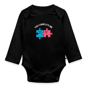 Valentine's Day Saying You complete me - Organic Longsleeve Baby Bodysuit - black - Front